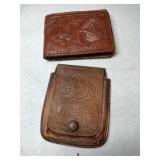 Vintage leather cigarette pouch and eagle wallet