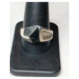 Silver native American black onyx ring  marked