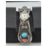 M Lee Turquoise and Coral Cuff Bracelet with