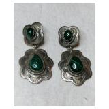 Silver greenstone dangle earrings  Marked