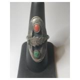 Silver Navajo turquoise Coral shadow boxring s