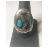Silver Navajo turquoise ring size 9.5.     .325oz