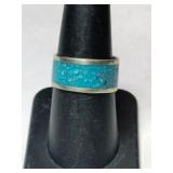 Silver Navajo turquoise band ring  signed  size