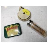 Vintage measuring tape, aspirin tin ,dental floss