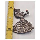 Silver Dancing Woman Brooch marked Mexico 28