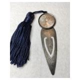 Silver US state quarter bookmark with tassel