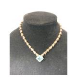 Silver Gold tone bluestone necklace Marked