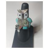 Silver Zuni owl inlay turquoise mother of pearl.