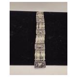 Taxco Sterling 4 Panel Feathered Bracelet 40 grams