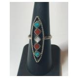 Silver Zuni multicolor Stone ring size 6.5.
