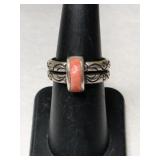 Silver Coral band Ring marked 925 and signed size