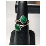 Silver native American malachite Stone Ring size