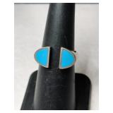 Silver open cuff turquoise Ring marked Sterling