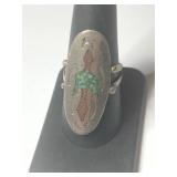 Silver Navajo turquoise /coral chip bird shaped