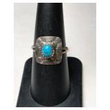 Silver Navajo turquoise Ring size 7.    .065oz