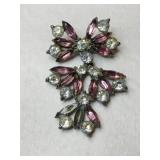 Pink and clear rhinestone silvertone brooch(