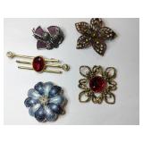 Multicolored rhinestone brooches