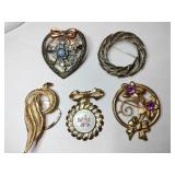 Gold tone silver tone rhinestone brooches