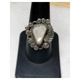 Silver Navajo mother of pearl ring size 8