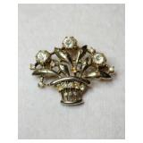 Crown trifari gold tone Clear rhinestone flower