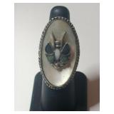 Silver Zuni mother of a pearl butterfly ring size