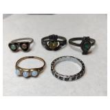 5 silver mixed rings  mixed sizes.    .300oz