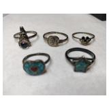 5 silver mixed rings  mixed sizes.    .315oz
