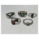 5 silver mixed stones  rings mixed sizes.