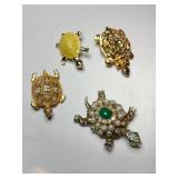 Gold and silver rhinestone Turtle brooches