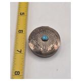 Silver and Turquoise Trinket or Pill box marked