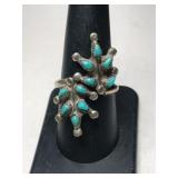 Silver Zuni turquoise cluster ring size 8.