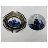 Blue and white scene porcelain brooches