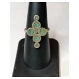 Silver turquoise chips Ring    Size 6.5  .080oz