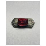 Silvertone large Redstone brooch unmarked