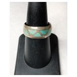 Silver turquoise band  Ring size 7.    .175oz