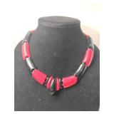 MCM black /  red beaded choker necklace