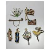 Multi-color rhinestone Ballerina, golf, flags,