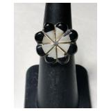 Silver zuni black onyx mother of pearl Ring size