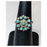 Silver native American turquoise cluster  Stone