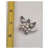 Silver and Faux Pearl Brooch marked Sterling  7