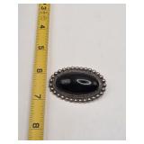 Silver and Onyx Brooch marked Sterling Mexico  21
