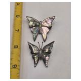 2 Silver and Abalone Brooches marked 925 Melecio