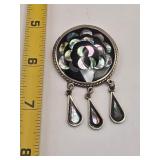 Abalone and Silver Brooch marked Alpaca Mexico