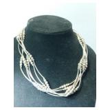 Silvertone Bar beads  6 strand necklace unmarked