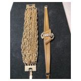 Gold tone multi strand bracelet mesh with clear