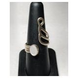 Silver moonstone adjustable Ring marked Sterling