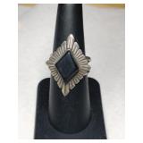 Silver native American black onyx ring size 6
