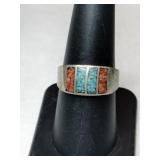 Silver native American turquoise and coral band