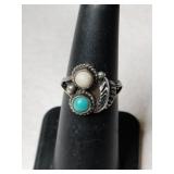 Silver Navajo turquoise Ring size 5   .090oz