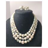 3 strand white and clear beaded necklace matching